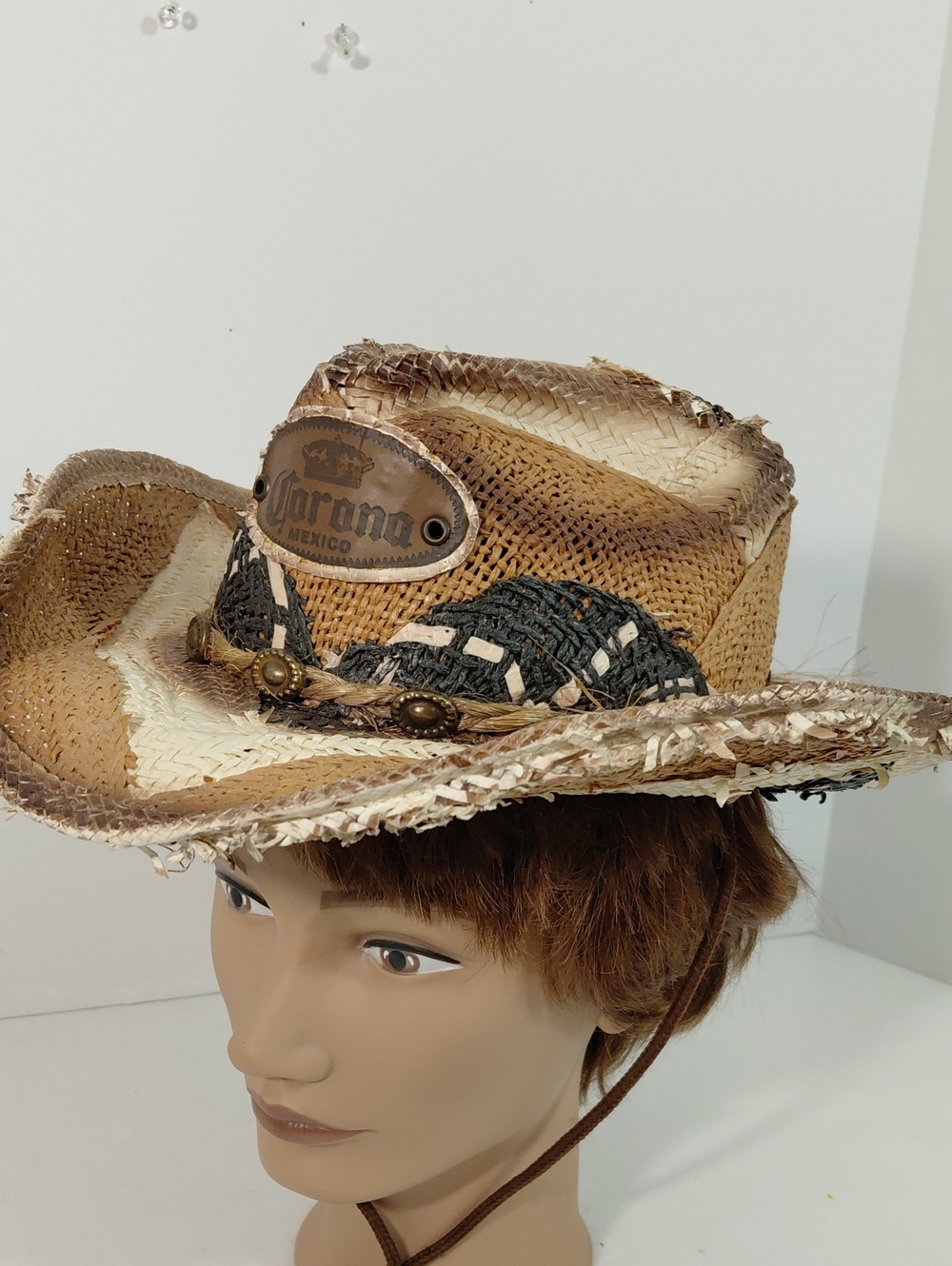 Vintage Charlie Woven Straw Cowboy Hat Corona Mexico Distressed Small
